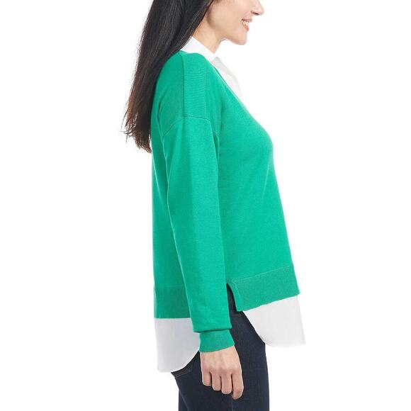 NWT Hilary Radley Women's Collared V-Neck Soft 2-fer Sweater - Picture 2 of 6